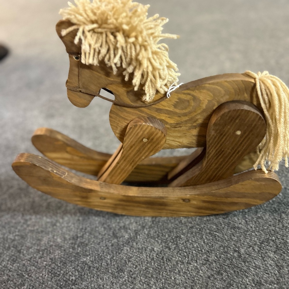 Wooden Rocking Horse with Yarn Mane/for dolls or display